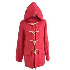 AGNES B PARIS RED LINEN HOODED TOGGLE CLOSURE BLOUSE TOP - 6
